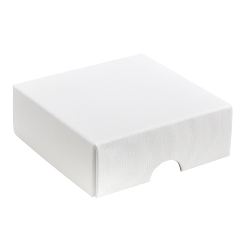 Elegant&Acirc;&nbsp;Texture-Embossed Matt Finish 4 Choc Square Wibalin Gift Box Base&Acirc;&nbsp;Only 82mm x 78mm x 32mm in White