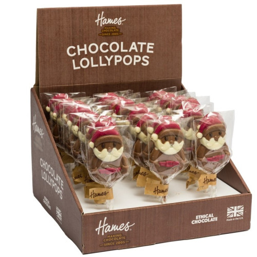 Hames - Milk Chocolate Santa Lollipop Decorated with a Red Hat and White Chocolate Beard