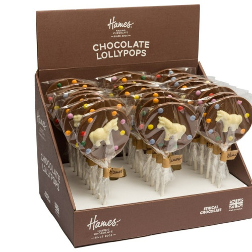 Hames - Luxury Spotty Lollies Milk Chocolate Lollipops Decorated with Mini Candy Beans & a Solid White Chocolate Unicorn