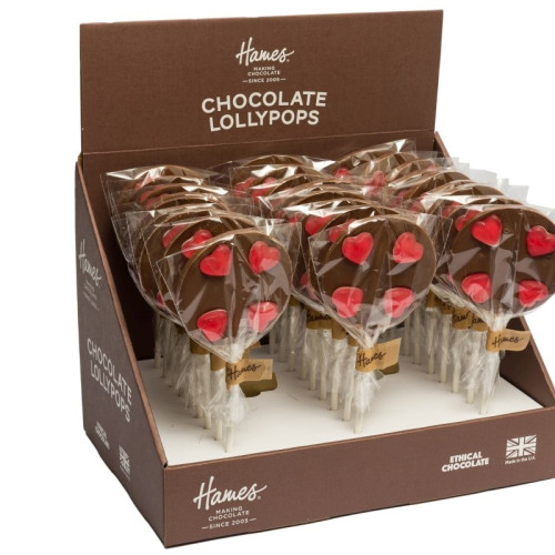 Hames - Luxury Spotty Lollies Milk Chocolate Lollipops Decorated with Jelly Hearts