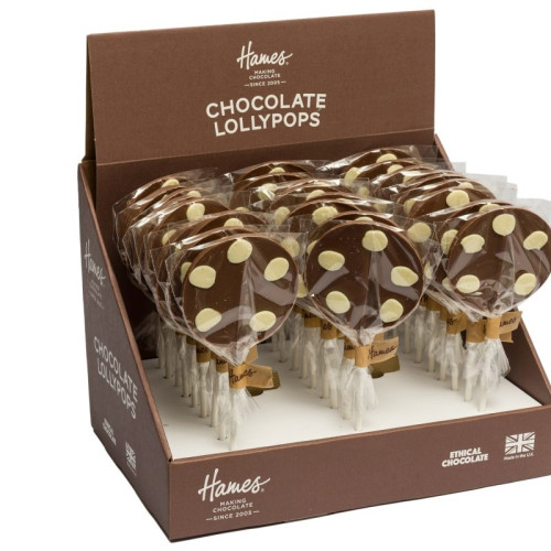 Hames - Luxury Spotty Lollies Milk Chocolate Lollipops Decorated with White Buttons