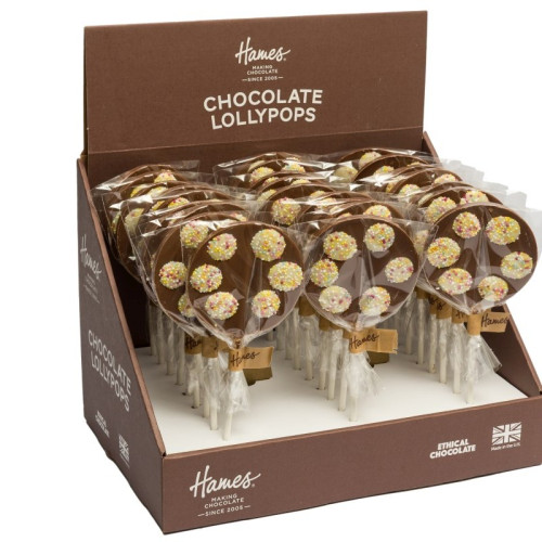 Hames - Luxury Spotty Lollies Milk Chocolate Lollipops Decorated with White Chocolate Snowies