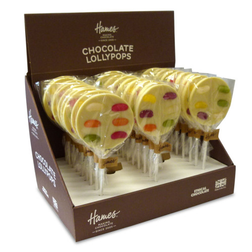 Hames - Luxury Spotty Lollies White Chocolate Lollipops Decorated with Jelly Beans