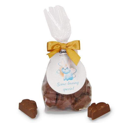 Hames - Solid Milk Chocolate Bunny Shapes, Finished with a &acirc;Some Bunny Special&acirc; Swing Tag and Gold Twist Tie Bow 150g x Outer of 6