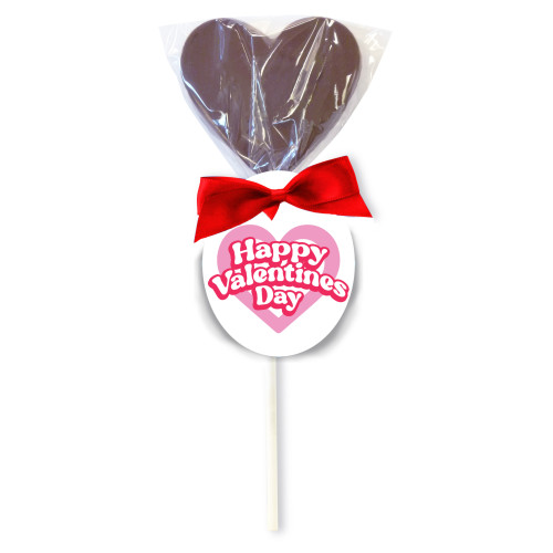 Hames - Milk Chocolate Heart Lollipop Finished with a Red Twist Tie Bow and an "Happy Valentines Day" Pink Hear
