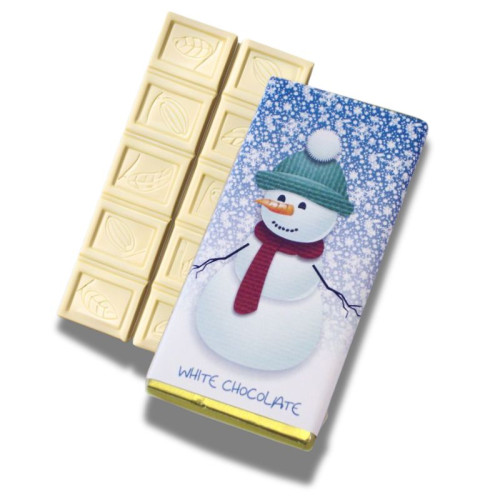 A Very Woolly Christmas - Snowman Themed Knitted White Chocolate Bars 60g Wrapped in Gold Foil