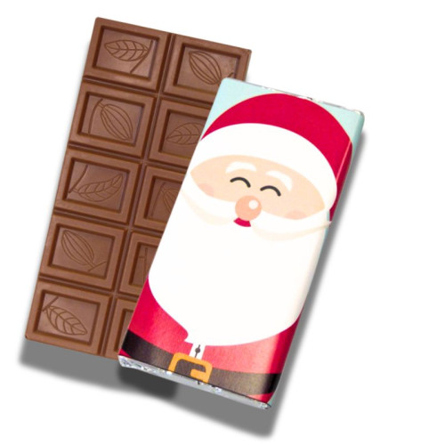 Ho-Ho-Ho! Jolly Father Christmas - Milk Chocolate 60g Bar Wrapped in Silver Foil Finished with a Jolly Santa Wrapper