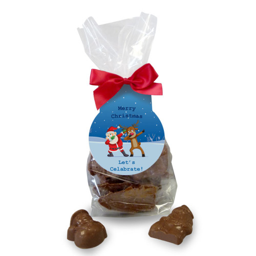 Funny Dabbing Christmas Characters - Milk Chocolate Christmas Shapes Finished with a Swing Tag & Twist Tie Bow 150g x Outer of 6