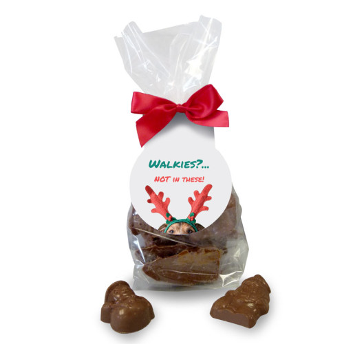 Cute Dog Wearing Reindeer Antlers - Milk Chocolate Christmas Shapes Finished with a Swing Tag & Red Twist Tie Bow 150g 