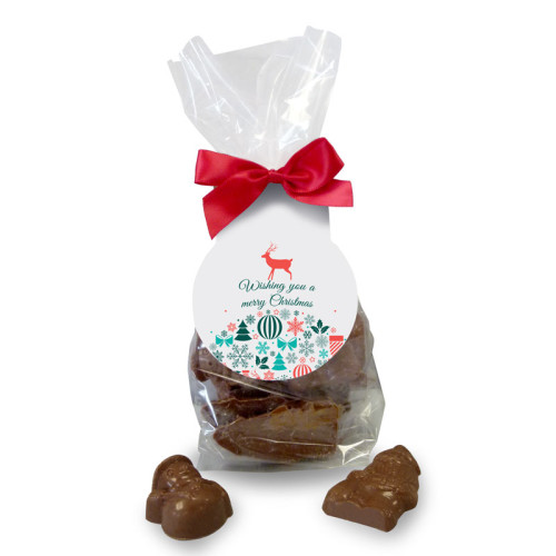 Contemporary Christmas Wishes - Milk Chocolate Christmas Shapes Finished with a Swing Tag & Twist Tie Bow 150g 