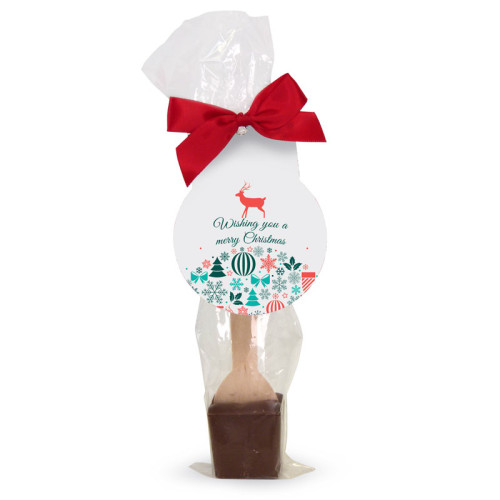 Wishing You a Merry Christmas - Milk Hot Chocolate Stirrers Finished with Contemporary Christmas Wishes Swing Tag & Twist Tie Bow