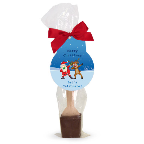 Lets Celebrate!! Milk Hot Chocolate Stirrers Finished with Funny Dabbing Christmas Characters Swing Tag & Twist Tie Bow
