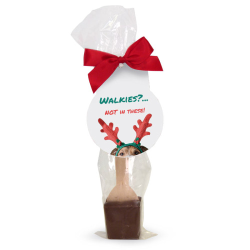 Have A Woofly Christmas - Milk Hot Chocolate Stirrers Finished with A Cute Dog Wearing Reindeer Antlers Tag & Twist Tie Bow