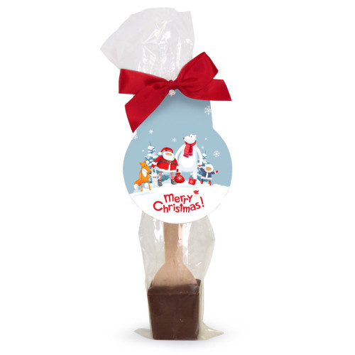 Milk Hot Chocolate Stirrers Finished with Snowy Fun With Santa & Friends Merry Christmas Swing Tag & Twist Tie Bow