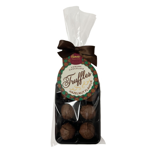 Luxury 6 Truffle Bag - Milk Chocolate with Hazelnut Flavour Truffle with Brown Twist Tie Bow & Swing Tag x Outer of 20