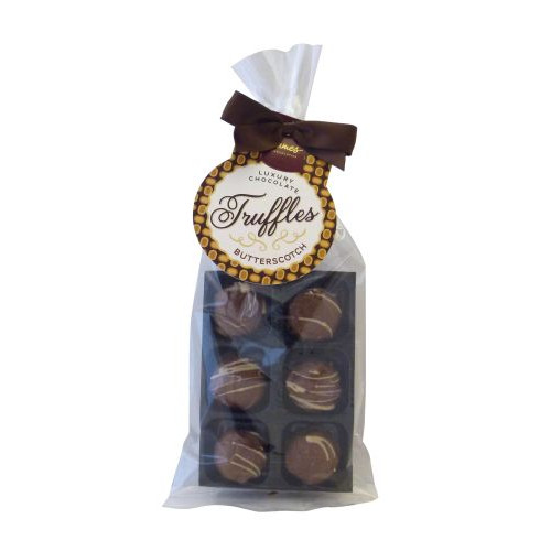 Luxury 6 Truffle Bag - Milk Chocolate with a Butterscotch Flavour Truffle with Brown Twist Tie Bow & Swing Tag