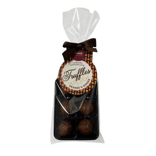Luxury 6 Truffle Bag - Dark Chocolate with Orange & Ginger Flavour Truffle with Brown Twist Tie Bow & Swing Tag x Outer of 20