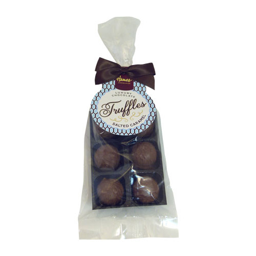 Luxury 6 Truffle Bag - Milk Chocolate Salted Caramel Flavoured Truffle with Brown Twist Tie Bow & Swing Tag x Outer of 20