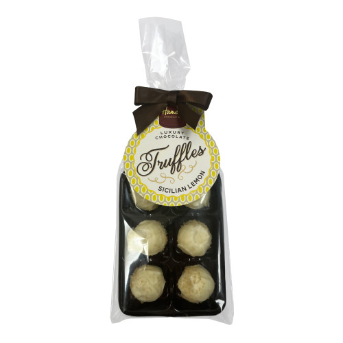 Luxury 6 Truffle Bag - White Chocolate with Sicilian Lemon Flavour Truffle with Brown Twist Tie Bow & Swing Tag x Outer of 20