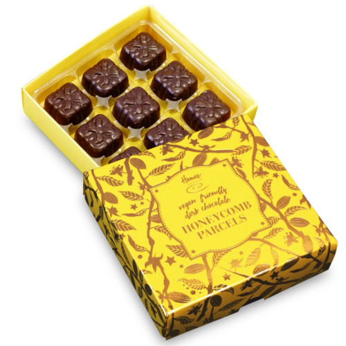 Hames Bronze Range - 9 Dark Honeycomb Chocolate Parcels Presented in a Stunning Yellow Box with a Foil Print x Outer of 10