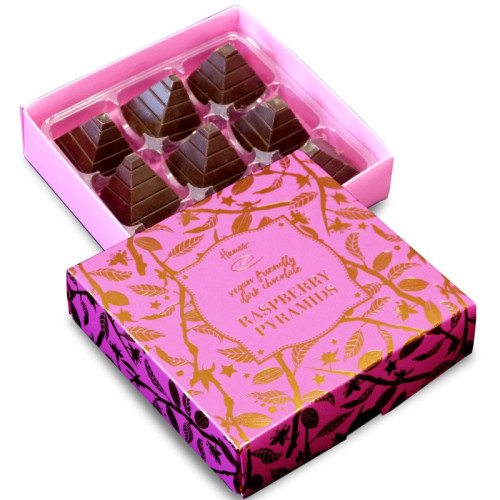 Hames Bronze Range - 9 Dark Chocolate Raspberry Pyramid Creams Presented in a Stunning Pink Box with a Foil Print x Outer of 10
