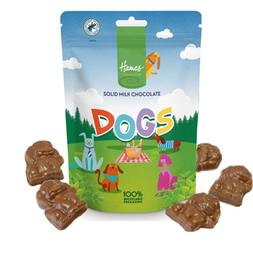 Hames - Solid Milk Chocolate Shaped Dogs RA MB Cocoa & 100% Recyclable Pouch 100g