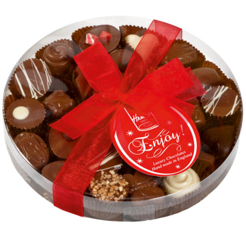 Clearly Enjoyable - Clear Boxed Chocolate Assortment (Large) 220g Finished with a Beautiful Hand Tied Red Ribbon & Swing Tag x Outer of 12