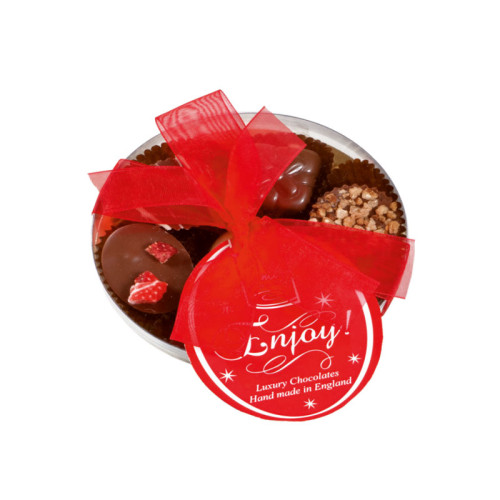 Clearly Enjoyable - Clear Boxed Chocolate Assortment (Small) 100g Finished with a Beautiful Hand Tied Red Ribbon & Swing Tag x Outer of 12