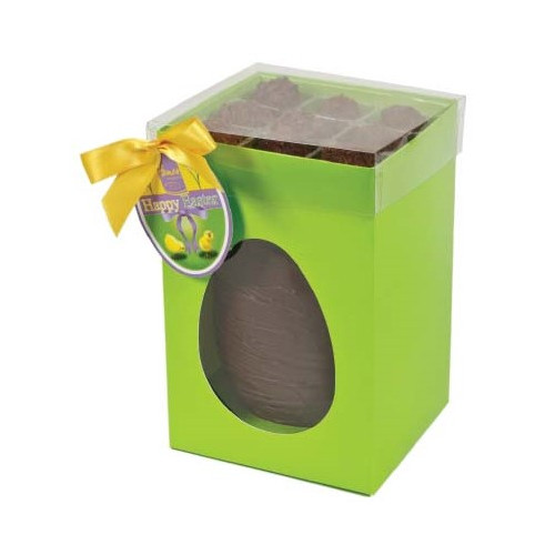 Hames Boxed Easter Egg - Dark 53% Chocolate Egg With Flaked Dark Chocolate Truffles Finished with a Happy Easter Swing Tag & Twist Tie Bow 305g x Outer of 6