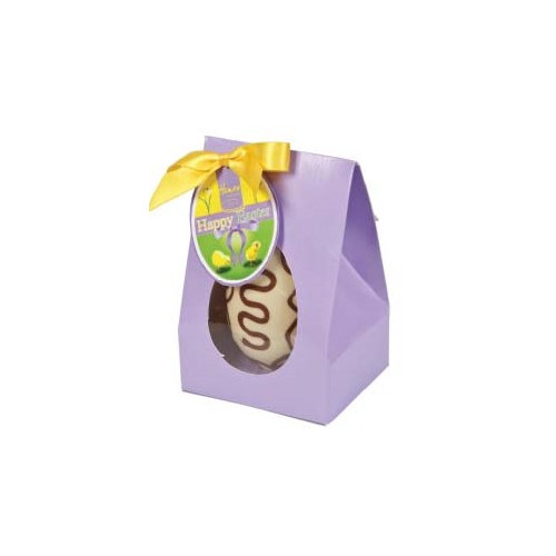 Hames Boxed Easter Egg - White Chocolate Egg Decorated with a Milk Chocolate Swirl Finished with a Happy Easter Swing Tag & Twist Tie Bow 100g