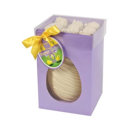 Hames Boxed Easter Egg - White Chocolate Egg With Flaked White Chocolate Truffles Finished with a Happy Easter Swing Tag & Twist Tie Bow 305g x Outer of 6