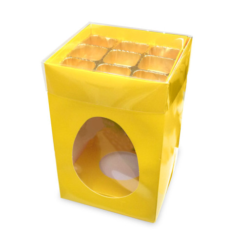 Elegant Large - Sunflower Yellow Egg Carton with a Built in 9 Truffle Box, Gold Cav Tray & PVC Lid 190mm x 125mm x 115mm