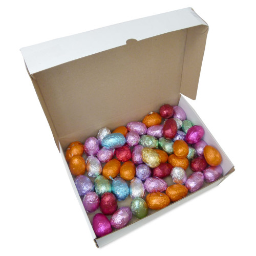Easter Egg Hunt - 15g Vegan Milk Chocolate Small Hen Easter Eggs Wrapped in Assorted Foil Colours - Box of 50