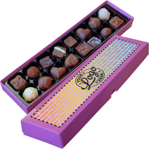 Promotional - 16 Chocolate Assortment Presented in a Electric Pink Box Finished With A Full Colour Digital Print on Lid