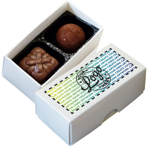 Promotional - 2 Chocolate Assortment Presented in a White Box Finished With A Full Colour Digital Print on Lid