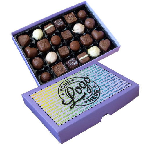 Promotional - 24 Chocolate Assortment Presented in a Lilac Box Finished With A Full Colour Digital Print on Lid