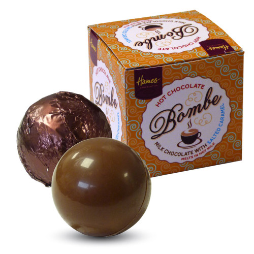 Hames Pack of 2Â Hot Chocolate Bombes - Milk Chocolate & a Milk Chocolate with Sea Salt & Caramel Flavour Rainforest Alliance MB Cocoa