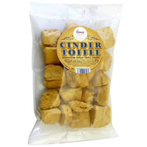 Hames - Cinder Toffee in a Clear Euro Slot Bag for Hanging with Label 100g x Outer of 20