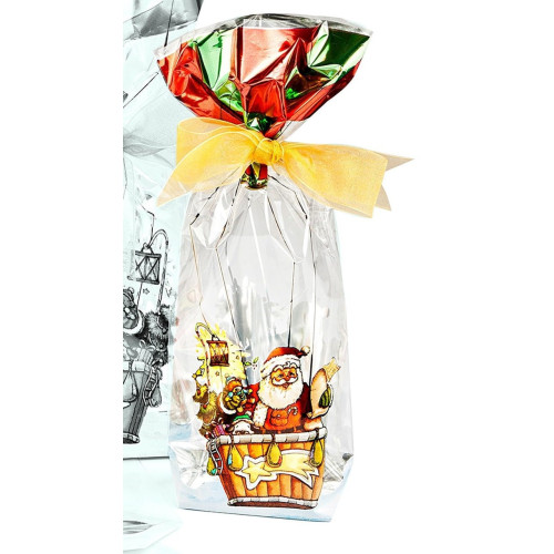 Metallic Santa Balloon Design Hard Bottom Film Bag with a Silver Base Card 100mm x 220mm