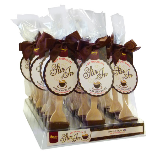 Hames - Dark Hot Chocolate Stirrer 35g With Brown Twist Tie Bow & Swing Tag x Outer of 18