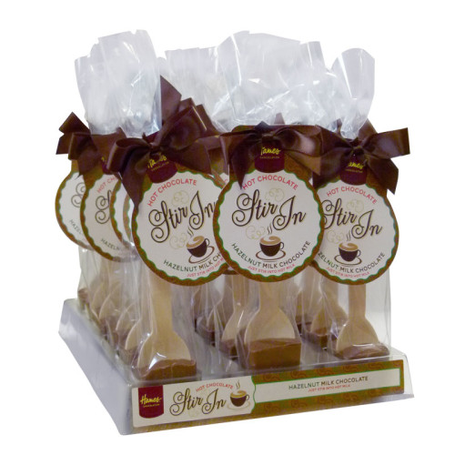 Hames - Milk Chocolate With Hazelnut Flavouring Hot Chocolate Stirrer 35g With Brown Twist Tie Bow & Swing Tag x Outer of 18