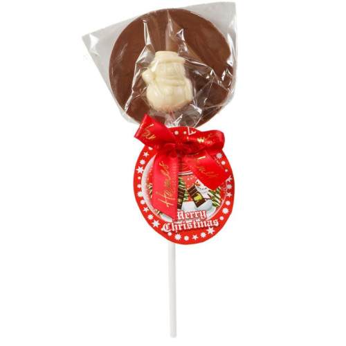 Christmas Snow Globe - Milk Chocolate Lolly with a Solid White Chocolate Snowman Finished with a Red Twist Tie Bow & Swing Tag x Outer of 27