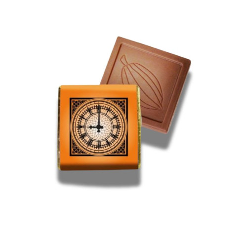 Milk Orange Chocolate Neapolitan - Foiled in Gold Finished with a Orange Printed Wrapper & "Clock" Design 500 Per Box