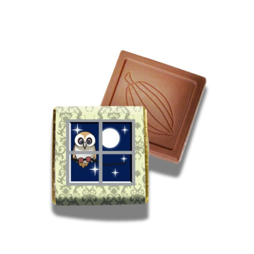 Milk Chocolate Neapolitans Foiled in Gold Finished with a "Night Time Owl" Scene Wrapper 500 Per Box