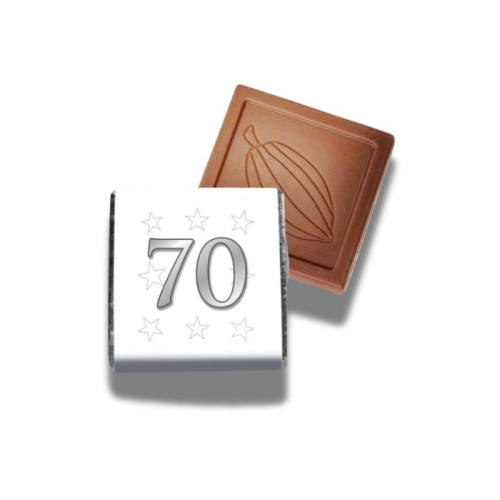 Milk Chocolate Neapolitan - Foiled in Silver Finished With A White Wrapper with a Silver Printed "70 & Silver Stars" 500 Per Box