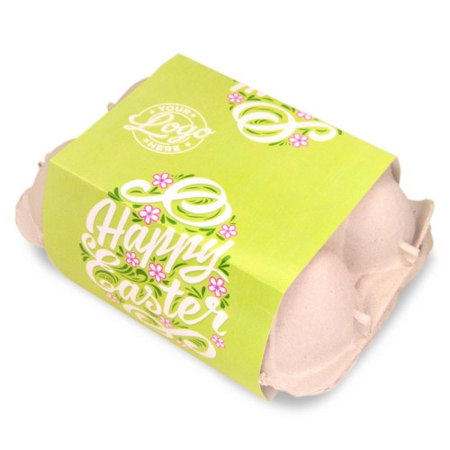 Personalised Egg Carton 6 Milk Chocolate Hen Eggs Wrapped in Gold Foil Finished with a Beautiful Green Themed Happy Easter Flower Design Sleeve