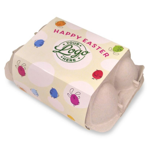 Personalised Egg Carton 6 Milk Chocolate Hen Eggs Wrapped in Gold Foil Finished with a Green Themed Happy Easter Bunnies & Chick Design Sleeve