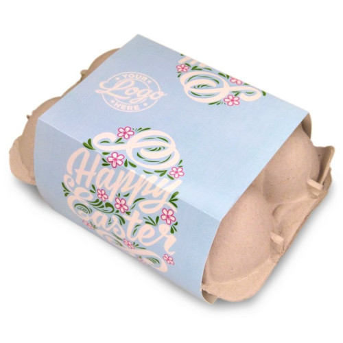 Personalised Egg Carton 6 Milk Chocolate Hen Eggs Wrapped in Gold Foil Finished with a Beautiful Blue Themed Happy Easter Flower Design Sleeve