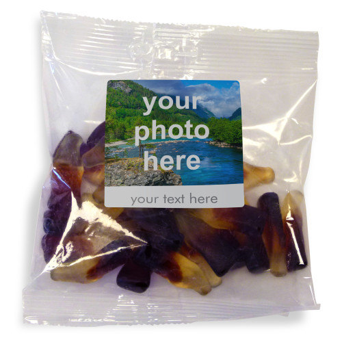 Heritage & Souvenir Gifts - Euro Slot Hang Bag Finished with a White Label with a Photograph & Text of your Choice - Cola Bottles 100g