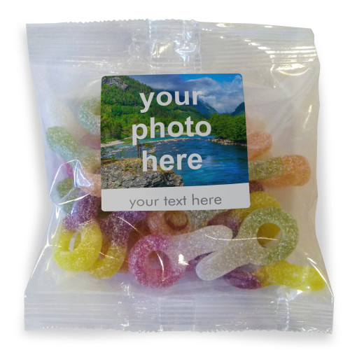 Heritage & Souvenir Gifts - Euro Slot Hang Bag Finished with a White Label with a Photograph & Text of your Choice - Fizzy Dummies 100g